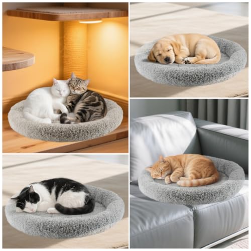 Round Cat Bed Washable Cat Donut Bed with Non-Slip Bottom Comfortable Soft Pet Bed for Cats and Small Dog/Gray （Diameter: 19.5"） - size: Diameter: 19.5"