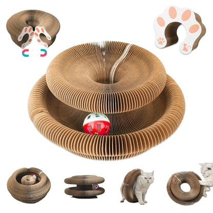 Kitty Curls Cat Toy, Magic Organ Cat Interactive Scratcher Cardboard with Bell Ball, Foldable & Changeable Accordion Shape Exercise Anxiety Relief Toy for Indoor Cats (1PCS) - size: 1 PCS