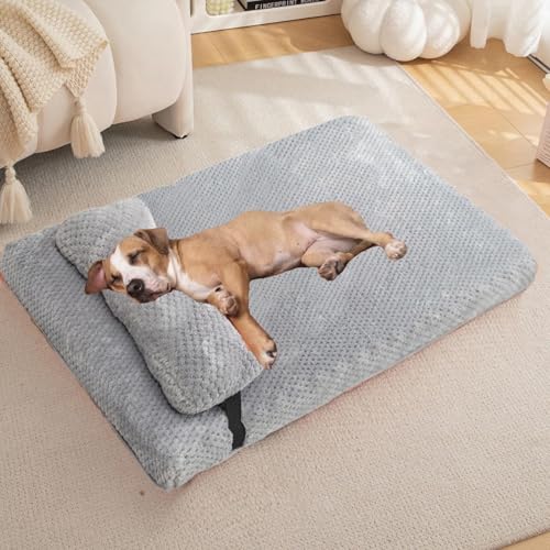 Plush Dog Bed for Medium Large Dogs, Memory Foam Dog Bed Mattress with Washable Cover, Non-Slip Pet Bed Mat Suitable for Pets Up to 30 lbs, Grey 29.5x19.6x2 in - color: Grey, size: 29.5x19.6x2 in