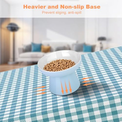 Elevated Cat Food Bowls 2 Pack,Ceramic Raised Cat Bowls with Non-Slip Base,Whisker Friendly Shallow Design for Dry & Wet Food,Anti-Vomiting Cat Feeder,Dishwasher & Microwave Safe (Pink&Blue) - color: Pink&Blue