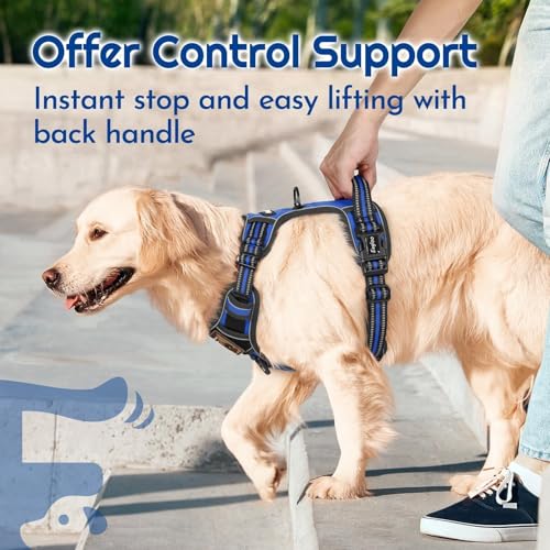 Dog Harness Small Sized, Easy Wearing with 3 Buckles, Adjustable No Pull Pet Harness with 2 Rings for Walking, No Chock Reflective Soft Padded Vest with Control Handle, Blue & Black, S - color: Blue & Black, size: Small