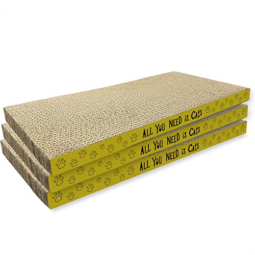 3 Pack Cardboard Cat Scratcher Pads Cat Scratching Board for Indoor Cats 16.5″Lx8.1″Wx0.8″H Dual-Side Corrugated Cats Scratching Post Reusable Supplies - color: All You Need is Cats