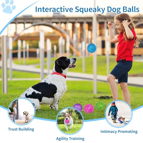 RICHIE Ultra Durable Squeaky Dog Balls 3 Inch for Large Medium Dogs, Tough Chew Toys for Aggressive Chewers, Floating Fetch Balls for Pool Play, Teeth Cleaning Dog Toys 3 Pack Red + Green + Green - color: Red + Green + Green