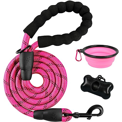 BARKBAY Dog Leashes for Large Dogs Heavy Duty Dog Leash 4/5/6 FT with Comfortable Padded Handle and Highly Reflective Threads for Medium Large Dogs Walking Training Running (5FT-1/2'',Fushcia) - color: Fushcia, size: 5 Feet