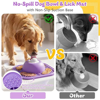 Slow Feeder Dog Bowls & Lick Mat for Liquid and Thick Treat, Anti-Slip Dog Lick Bowl with Interactive Rolling Ball, 5/6 Cup Pup Licking Toy for Large Medium Small Dogs and Cats Purple - color: Purple