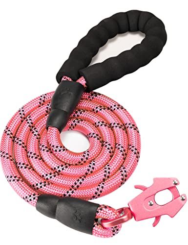 GEIT 2/4/5/6FT Dog Leash, Heavy Duty Rope Leashes, Reflective Nylon Pet Lead with Aluminum Quick Release/Locking Tactical Frog Clip for Small Medium and Large Dogs, Pink, 1/2 inch - color: Pink, size: 1/2'' x 2 FT (18~120 lbs.)