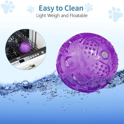 RICHIE Ultra Durable Squeaky Dog Balls 3 Inch for Large Medium Dogs, Tough Chew Toys for Aggressive Chewers, Floating Fetch Balls for Pool Play, Teeth Cleaning Dog Toys 3 Pack Red + Red + Purple - color: Red + Red + Purple