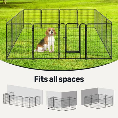 Amazon Basics Dog Playpen, 16 Panels Metal Fence with Door, Foldable for Indoor and Outdoor Use, Suitable for Small to Medium Sized Dogs, 30 Inch Height, Black - style: 16pcs-30"