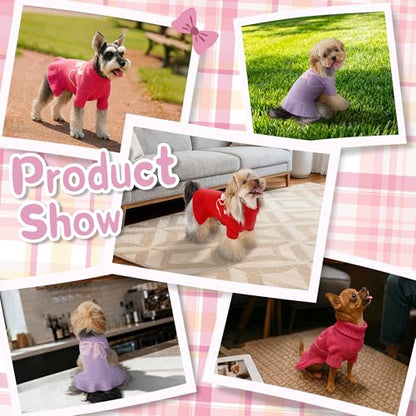Valentines Bowknot Dog Sweater Dress for Small Dogs Girl, Stretchy Pet Sweaters Pullover Coats, Fall Winter Warm Dog Turtleneck Sweater (Pink, L) - color: Pink, size: Large (15-22lbs)