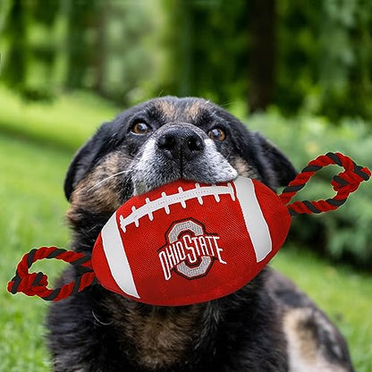 Pets First NCAA Ohio State Buckeyes Football Dog Toy, Tough Quality Nylon Materials, Strong Pull Ropes, Inner Squeaker, Collegiate Team Color (OH-3121) - color: Ohio State Buckeyes