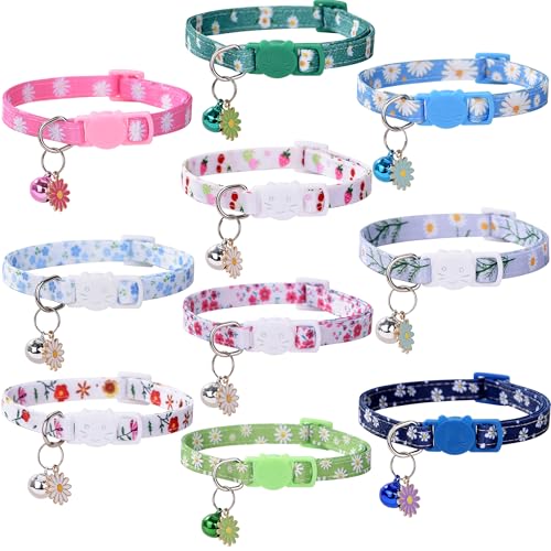 10PC Floral Cat Collar Set with Bells - Breakaway Safety for Kittens and Small Cats (#1) - color: #1