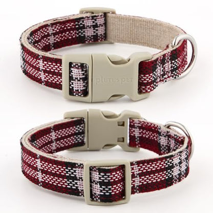 Plutus Pet Cotton Hemp Dog Collar and Leash Set, Adjustable Collar for Small, Medium, and Large Dogs, Heavy Duty and Soft on Skin, Red Plaid, XS - color: Red Plaid, size: X-Small