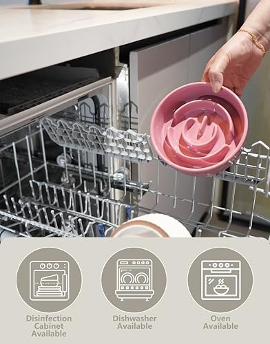 Ceramic Slow Feeder Dog Bowls, 0.6 Cup Slow Feeder for Small Dogs, Puzzle Maze Bowl, Prevents Choking, 6in, Pink - color: Pink, size: 6 Inches