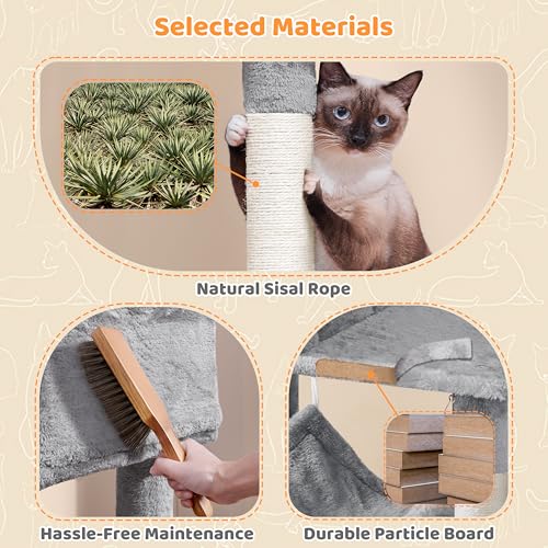 Yaheetech 64.5in Extra Large Multi-Level Cat Tree Kittens Play House Condo with Platform, Perch Hammock & Scratching Posts, Light Gray - color: Light Gray, size: 64.5in
