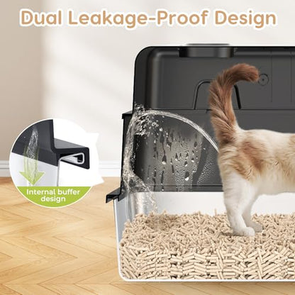L8 Ultra-XXXL Stainless Steel Litter Box with Smart Odor Control System, 28"L x 20.5"W x 17.4"H Large Cat Litter Box with Lid for Big Cats, High Sided Enclosure with Scoop & Mat, Anti-Leakage-Black - color: Dark Black