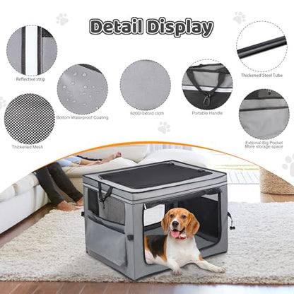 MEGHNA Dog Crate Portable Collapsible Lightweight Soft Sided Folding Travel Dog Kennel Double Door Collapsible 620D Oxford Fabric Cage (Grey, Medium) - size: Medium