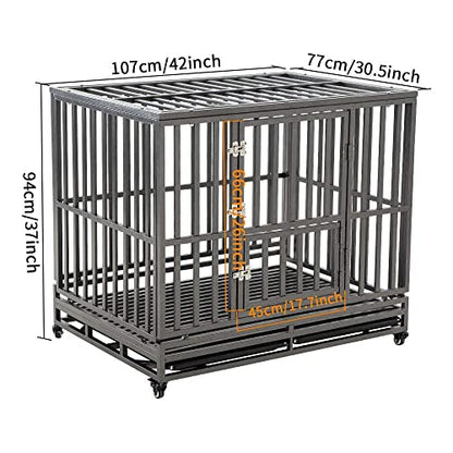 LUCKUP Heavy Duty Dog Cage Metal Kennel and Crate for Medium and Large Dogs, Pet Playpen with Four Wheels,Easy to Install,42 inch,Black - size: 42 inches