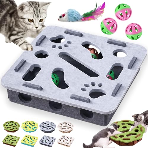 GDSAFS Cat Nail File Enrichment Box, Cat Scratch Puzzle Enrichment Box, Interactive Felt Cats Puzzle Toy with Bell, Bite & Scratch Resistant, for Indoor Cats Scratching Hunting Mental (Gray-A) - color: Gray-A
