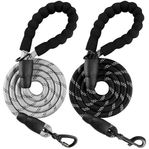 BARKBAY Dog Leashes for Large Dogs Heavy Duty Dog Leash 2 Pack 5 FT with Comfortable Padded Handle Highly Reflective Threads for Medium Large Dogs Walking Training Running (5FT-1/2,Gray+Black) - color: Gray+Black, size: 5 Feet