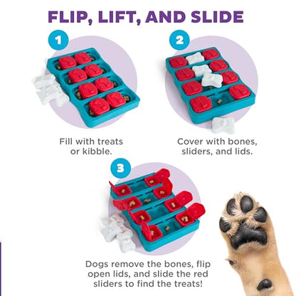 Outward Hound by Nina Ottosson Dog Brick – Interactive Treat Puzzle Enrichment Toy, Level 2 Intermediate - color: Dog Brick (Red, White, Blue)