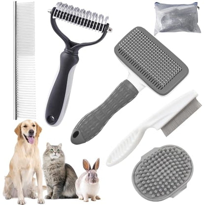 Dog Brush for Shedding,6 PCS in One Pet Slicker Hair Brush Kit Organizer Bag - Dog Cat Grooming Deshedding Undercoat Rake Brush Comb for All Small Large Dogs Cats Grey - color: 6-Grey