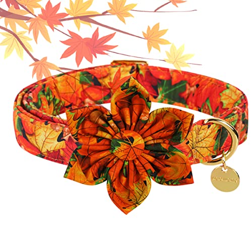 DOGWONG Fall Dog Collar with Bow, Halloween Thanksgiving Dog Bowtie Collar, Adjustable Autumn Cotton Maple Leaf Bowtie Dog Fall Collars for Medium Dogs Pets - color: B, size: XS