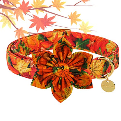 DOGWONG Fall Dog Collar with Bow, Halloween Thanksgiving Dog Bowtie Collar, Adjustable Autumn Cotton Maple Leaf Bowtie Dog Fall Collars for Medium Dogs Pets - color: B, size: XS
