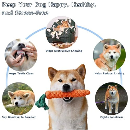 2ME 3 PCS Carrot Dog Rope Toys for Dogs, Durable Chew Toys for Aggressive Chewers, Entertainment and Interaction, Teeth Cleaning and Chewing, All-Cotton - size: 3-Pack