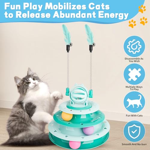 Goosheep Cat Toy Interactive Pet Plaything for Indoor Kitten Interactive Kitty Puzzle Ball with 2 Cat-Tease (Green) - color: Green