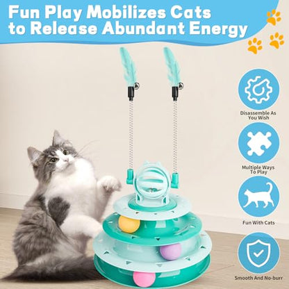 Goosheep Cat Toy Interactive Pet Plaything for Indoor Kitten Interactive Kitty Puzzle Ball with 2 Cat-Tease (Green) - color: Green