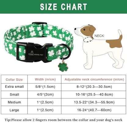 ARING PET St Patrick's Day Dog Collar-Cute Green Clovers Dog Collars, Adjustable Shamrock Pet Collars Trefoil Puppy Collar with Quick Release Buckle for Girl&Boy Dogs - color: St Patrick-Green White Clover, size: X-Small