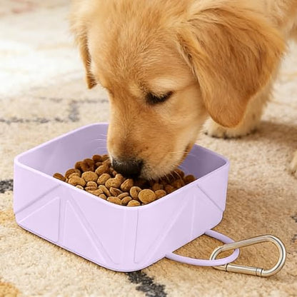 Collapsible Pet Bowls for Dogs and Cats, Portable Travel Silicone Foldable Dog Water Food Bowl with Carabiner 10.5x10.5x4.5cm - color: Purple