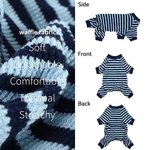 Fitwarm Blue and White Striped Dog Pajamas, Waffle Dog Clothes for Small Dogs Girl Boy, Puppy Onesie with Feet, Pet Cat Outfit, XS - color: Blue, size: X-Small