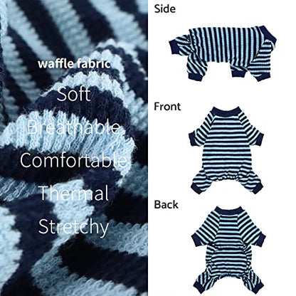 Fitwarm Blue and White Striped Dog Pajamas, Waffle Dog Clothes for Small Dogs Girl Boy, Puppy Onesie with Feet, Pet Cat Outfit, Small - color: Blue, size: Small