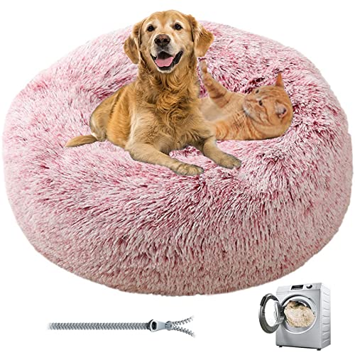 Premium Plush Donut Dog & Cat Bed - Calming, Warm & Soft, Anti-Anxiety, Non-Slip, Washable for Small/Medium/Large Dogs (Pink) - color: Pink, size: 15.7"40cm
