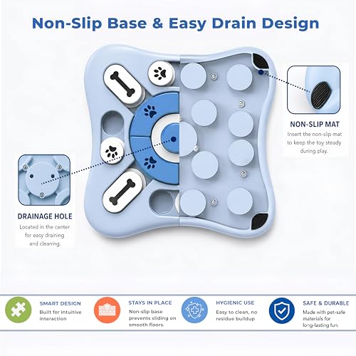 Dog Puzzle Toy Slow Feeder Bowl, Interactive Pet Feeder Toy, Treat Dispensing Puzzle Game for IQ Training, Treat Hiding, Foraging Play, Enrichment Toy for Small Medium Large Dogs & Cats