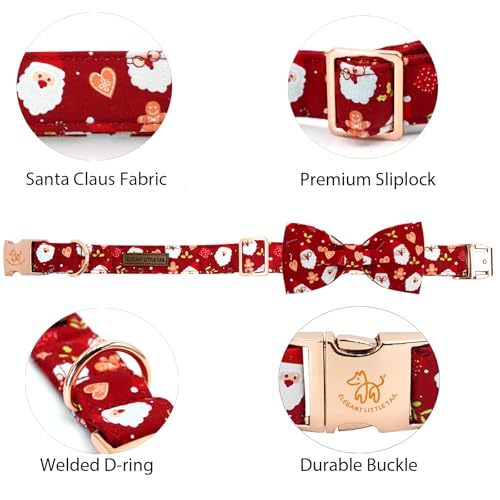 Elegant little tail Christmas Dog Collar, Winter Santa Claus Pet Collars Bow Red Metal Buckle Collar Puppy Girl Boy Holiday Cotton Soft Bowtie Adjustable Dog Collar for X-Small Dogs - color: Heart with Santa Claus, size: X-Small (Pack of 1)