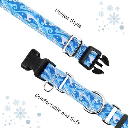Reflective Martingale Collar with Quick Release Buckle Anti Pulling Boy Male Adjustable Dog Collars (Blue Waves, Medium) - color: Blue Waves, size: Medium