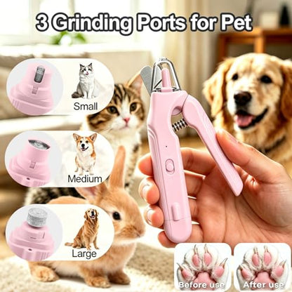 2-in-1 Dog Nail Grinder & Dog Nail Clippers Trimmers for Large Medium Small Dogs Cats Pets Claw Trimmer with LED Lights (Pink) - color: Pink