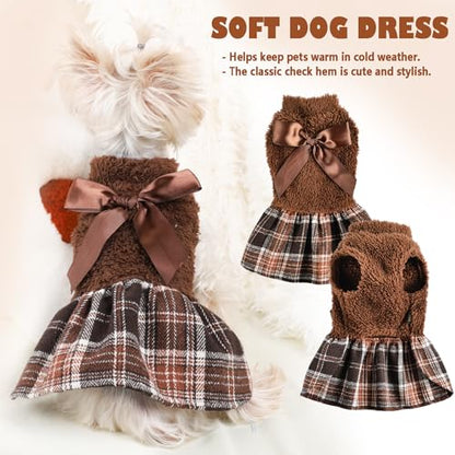Dog Sweater Dress,Dog Dress Clothes Dresses for Small Dogs Girl Winter Fall Flannel Warm Pet Puppy Cat Tutu Princess Plaid Female Sweater (Medium, Brown) - color: #1 Brown, size: Medium (Chest 18.5 in)