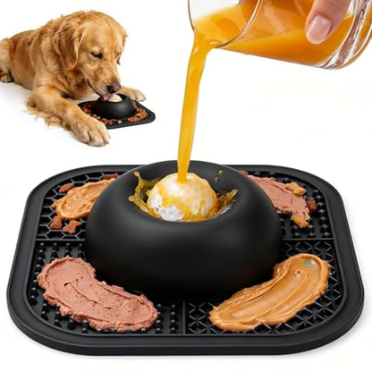 Slow Feeder Dog Bowls & Lick Mat for Liquid and Thick Treat, Anti-Slip Dog Lick Bowl with Interactive Rolling Ball, 5/6 Cup Pup Licking Toy for Large Medium Small Dogs and Cats Black - color: Black