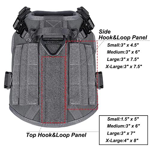 ICEFANG Tactical Dog Harness, Small Size,2X Metal Buckle,Working Dog MOLLE Vest with Handle,No Pulling Front Leash Clip,Hook and Loop Panel (Grey,S (Pack of 1)) - color: Grey, size: Small (Pack of 1)