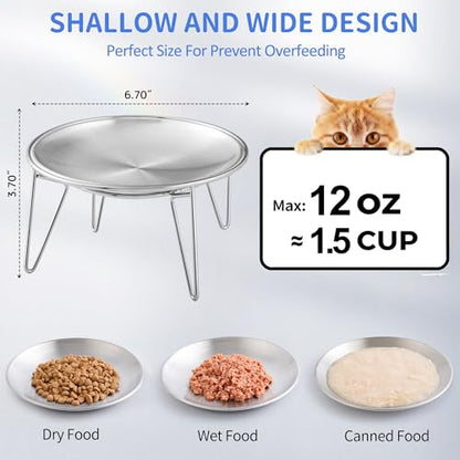 WROSWT Elevated Cat Bowls, Separable Dishes for Solo Use, 304 Stainless Steel Raised Cats Plates for Wet Food, Extra Wide Shallow Design for Whisker Relief, Non-Slip Silicone Base Kitten Feeder, 2 Set - size: Raised Bowls - 2 Pack
