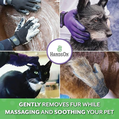 H HANDSON #1 Ranked, Award Winning Handson Gloves for Shedding, Bathing, Grooming, De-Shedding Horses/Dogs/Cats/Livestock/Small Pets - Green Medium