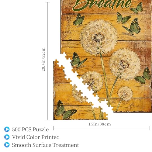 500 Pieces Jigsaw Puzzles for Adults, Just Breathe Dandelion Butterfly Art Puzzle, Stress Relief Concentration Training Brain Teaser Puzzle 20.4x15 Inch - color: Wooden Puzzle12, size: 500 Piece pcs