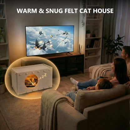 Cat House for Indoor Cats, Foldable Felt Cat Cave, Cat Hideaway, Cat Bed for Large & Multiple Cats, 23.6x15.8x11.8 inch, Cream - style: Camel