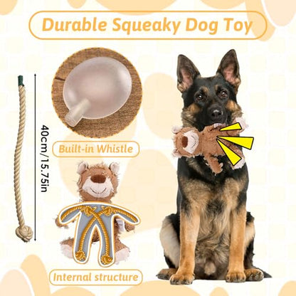 MAXBECK Dog Companion for Heavy Chewers- Indestructible Robust Bear Dog Toy, Resistant Squeaky Dog Toys for Heavy Chewers, Unbreakable Stuffed Plush Dog Toys for Aggressive Chewers (B-Oak) - color: B-Oak