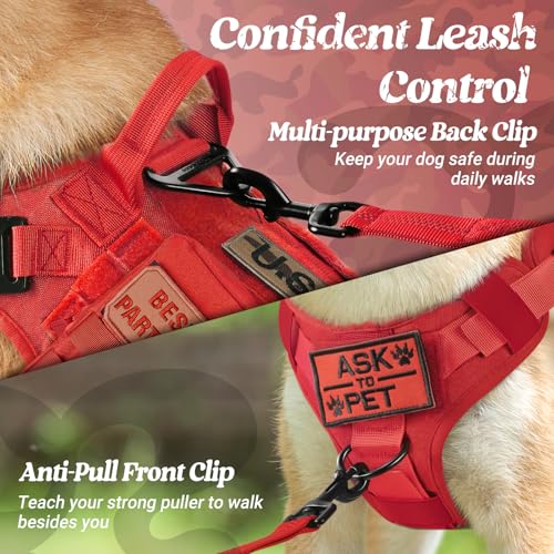 rabbitgoo Tactical Dog Harness Medium Sized, Heavy Duty Pet Harness with Handle, No-Pull Service Vest Medium Breed, Adjustable Military Dog Vest for Training Hunting Walking, Red, M - color: Red, size: Medium