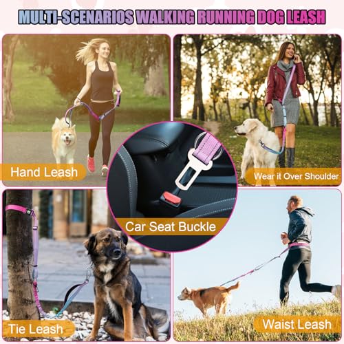Heavy Duty Hands Free Dog Leash, 5-7 FT Reflective Adjustable Waist Dog Leash Belt with Padded Handles, Shock Absorbing Bungee and Car Seat Belt for Large Medium Dogs (Gradient Pink, XL) - color: Gradient Pink