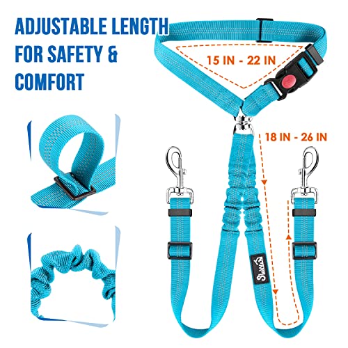 Lukovee Double Dog Seat Belt, New Dual Pet Car Headrest Restraint Safety Seatbelt No Tangle Dog Leash Duty Adjust Elastic Bungee Puppy Lead Splitter Connect Harness in Vehicle Travel for 2 Dogs (TBL) - color: Light Blue